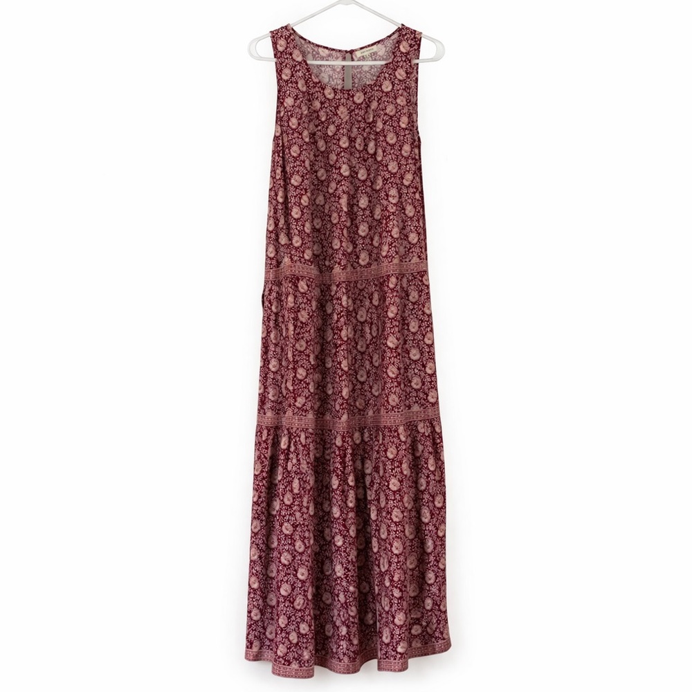 Max Studio Sleeveless Floral Boho Peasant Maxi Dress Pockets Medium Red & White - Picture 2 of 14